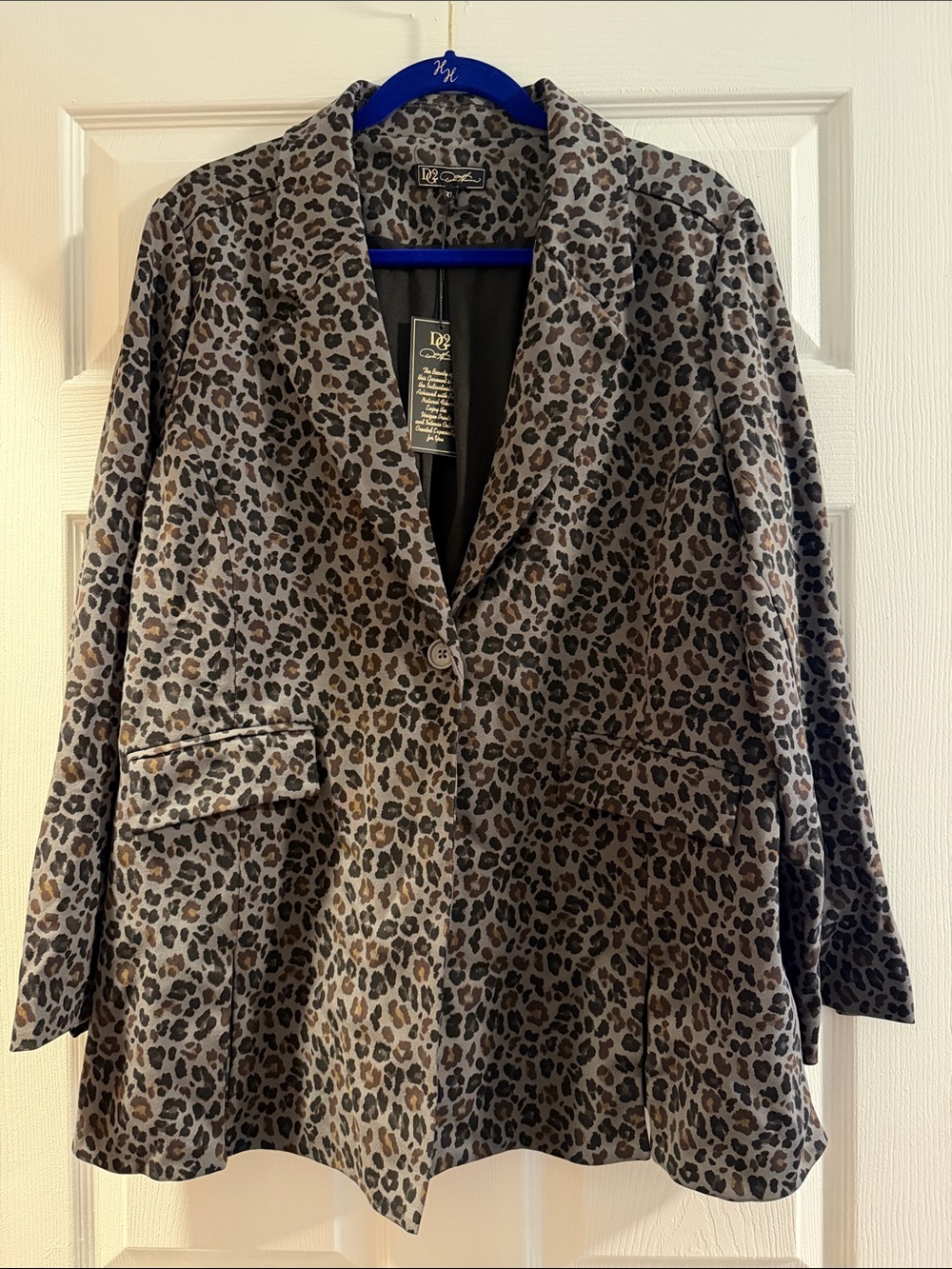 NWT Diane Gilman Leopard Print Single-Button Blazer Jacket - animal print XL